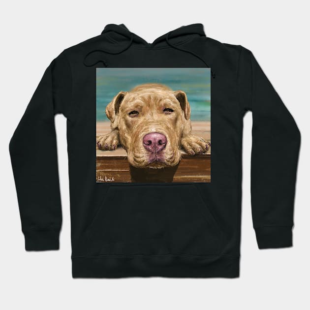 A Painting of a Red Nose Pit Bull Taking a Nap and Sunbath Hoodie by ibadishi